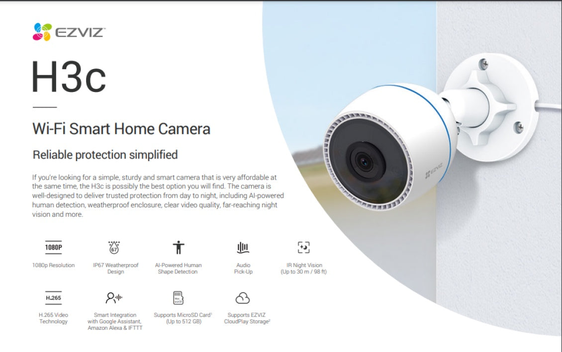 EZVIZ Security Camera Smart WIFI CS-H3C-R100-1K2WFL