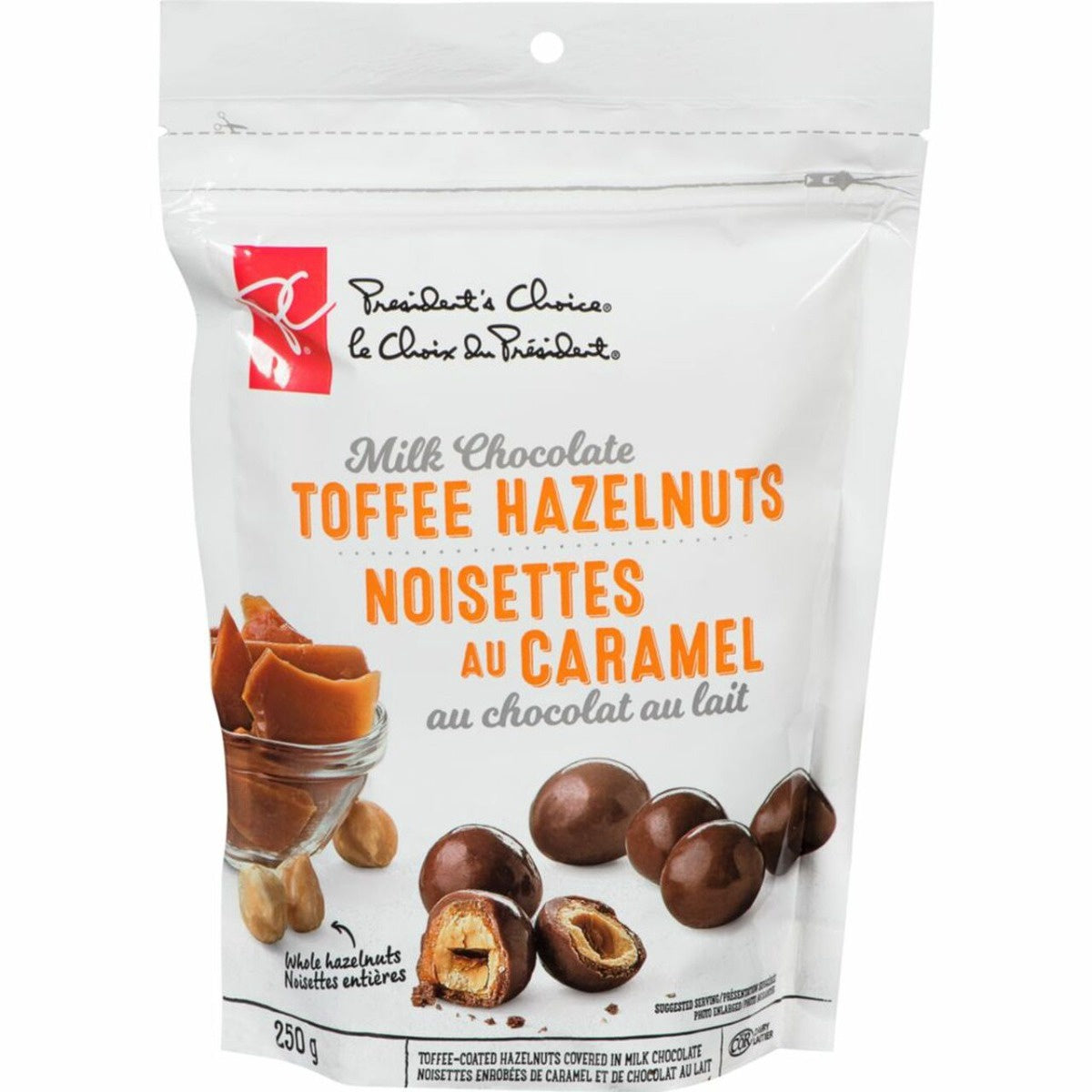 PRESIDENT CHOICE Pc Milk Chocolate Toffee Hazelnuts 250G
