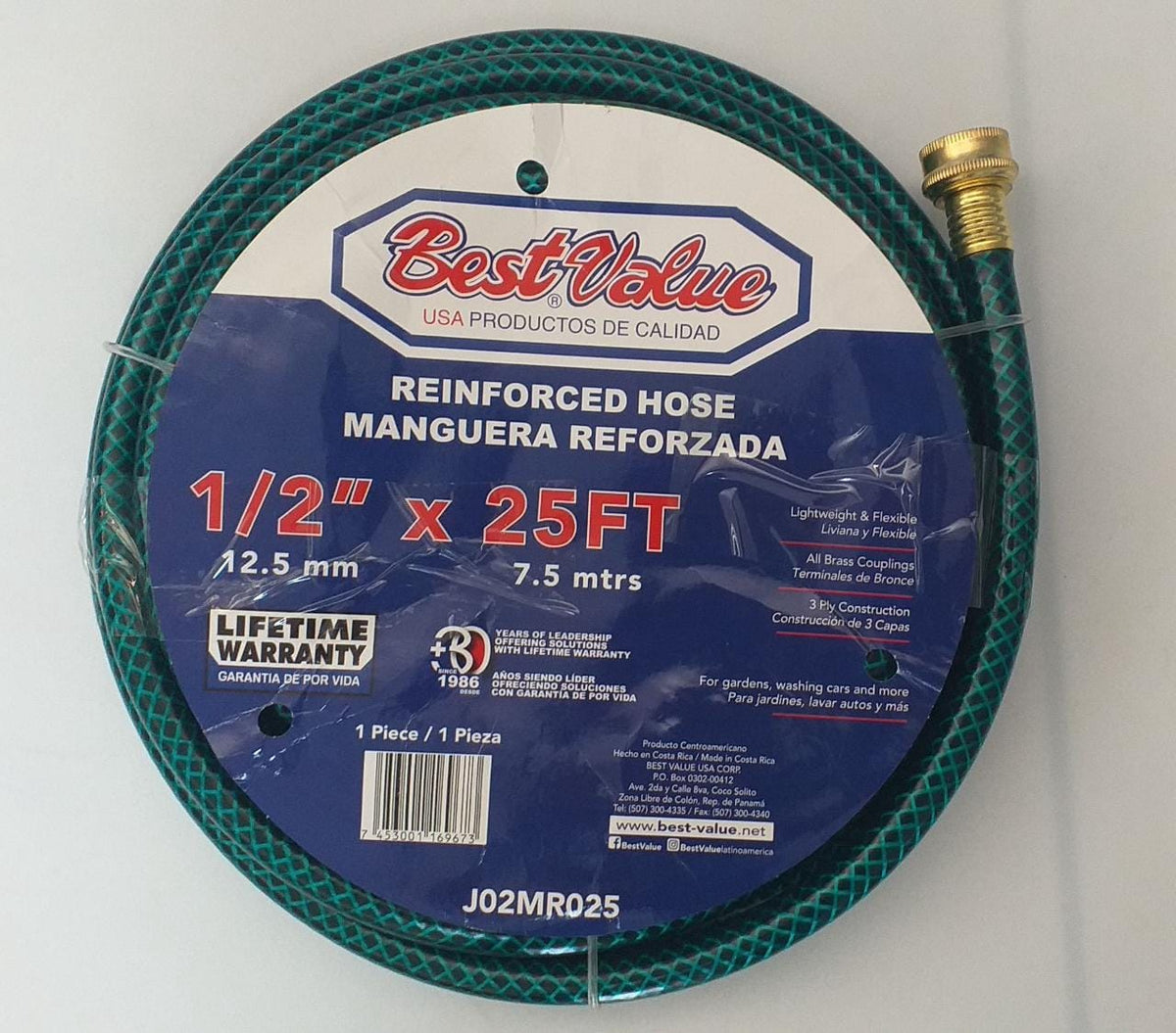 BEST VALUE Hose 1/2" X 25FT Green Reinforced Roll #J02MR025 Medium Duty