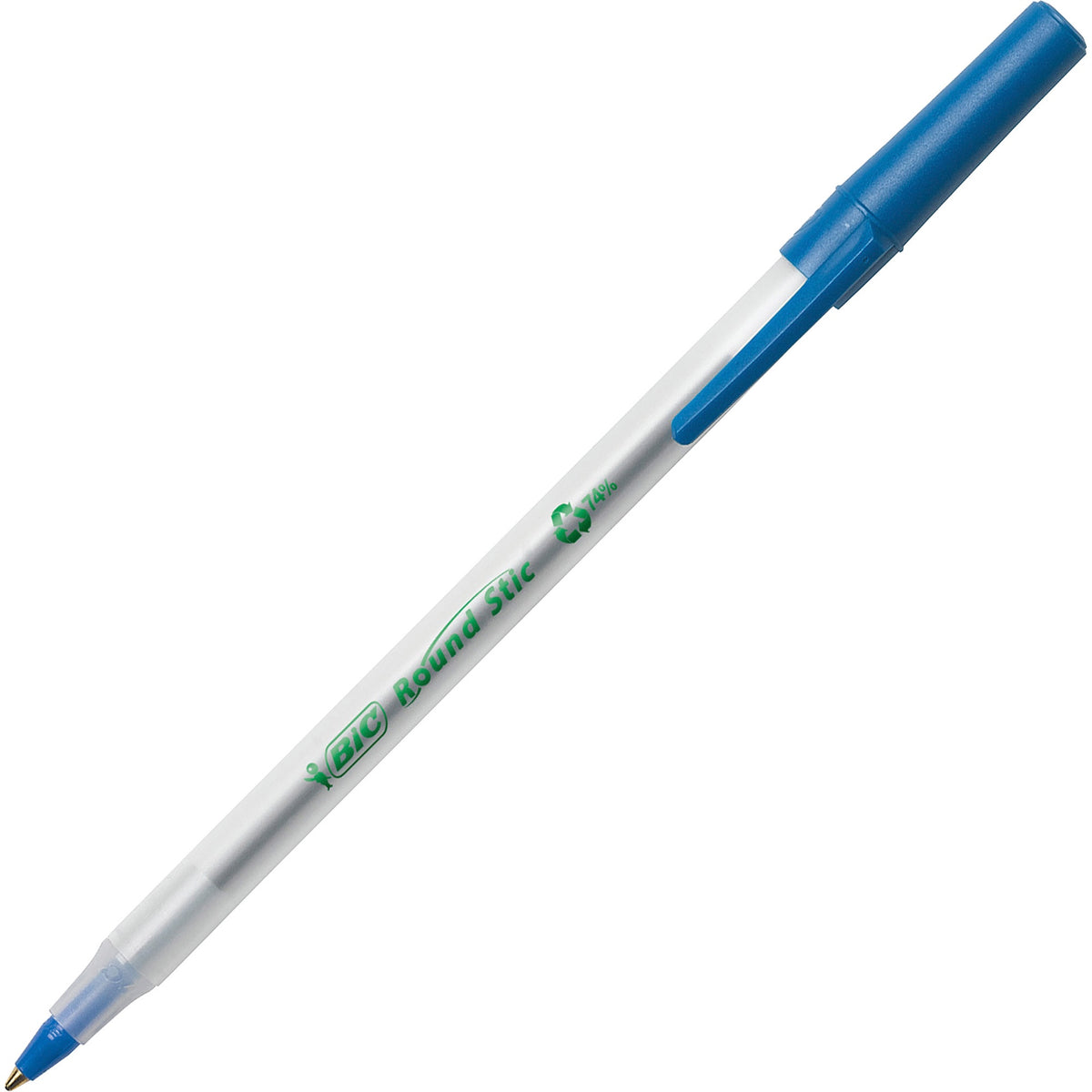 BIC Stationery Pen Round Stic 74% Revolution Ball Long Lasting Black / Blue Sold Each