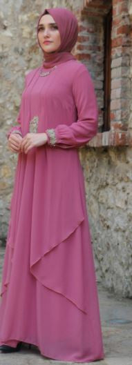 GENERIC Dress Gown Plus Size Pink Gold Lace Details