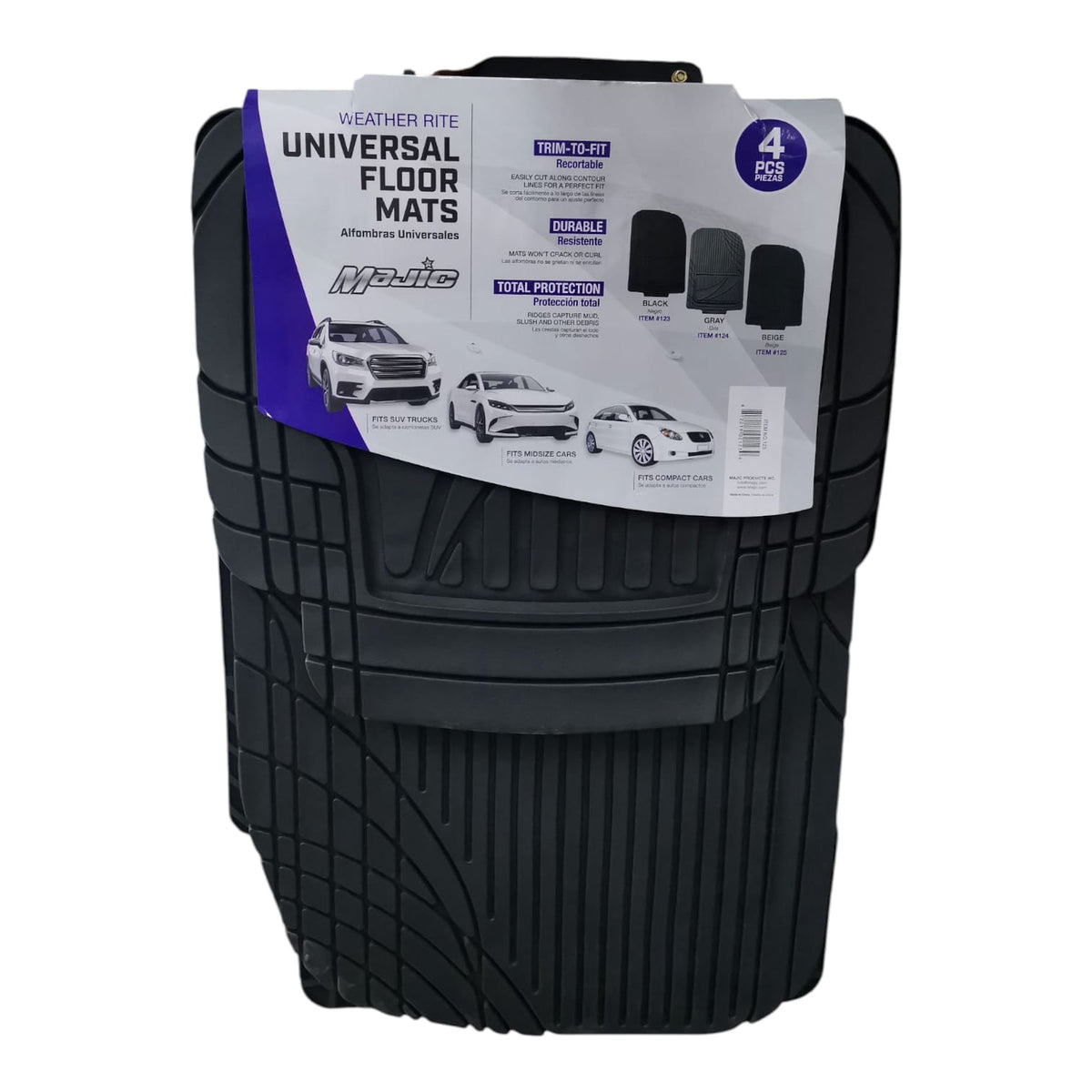 MAJIC Car Mat Universal 123 Weather Rite 4PCS Rubber Black 4-SEATERS +