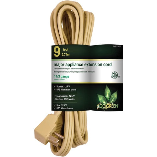 GO GREEN Extension Cord Indoor 9' Gogreen GG-25609 Beige 14G 3C