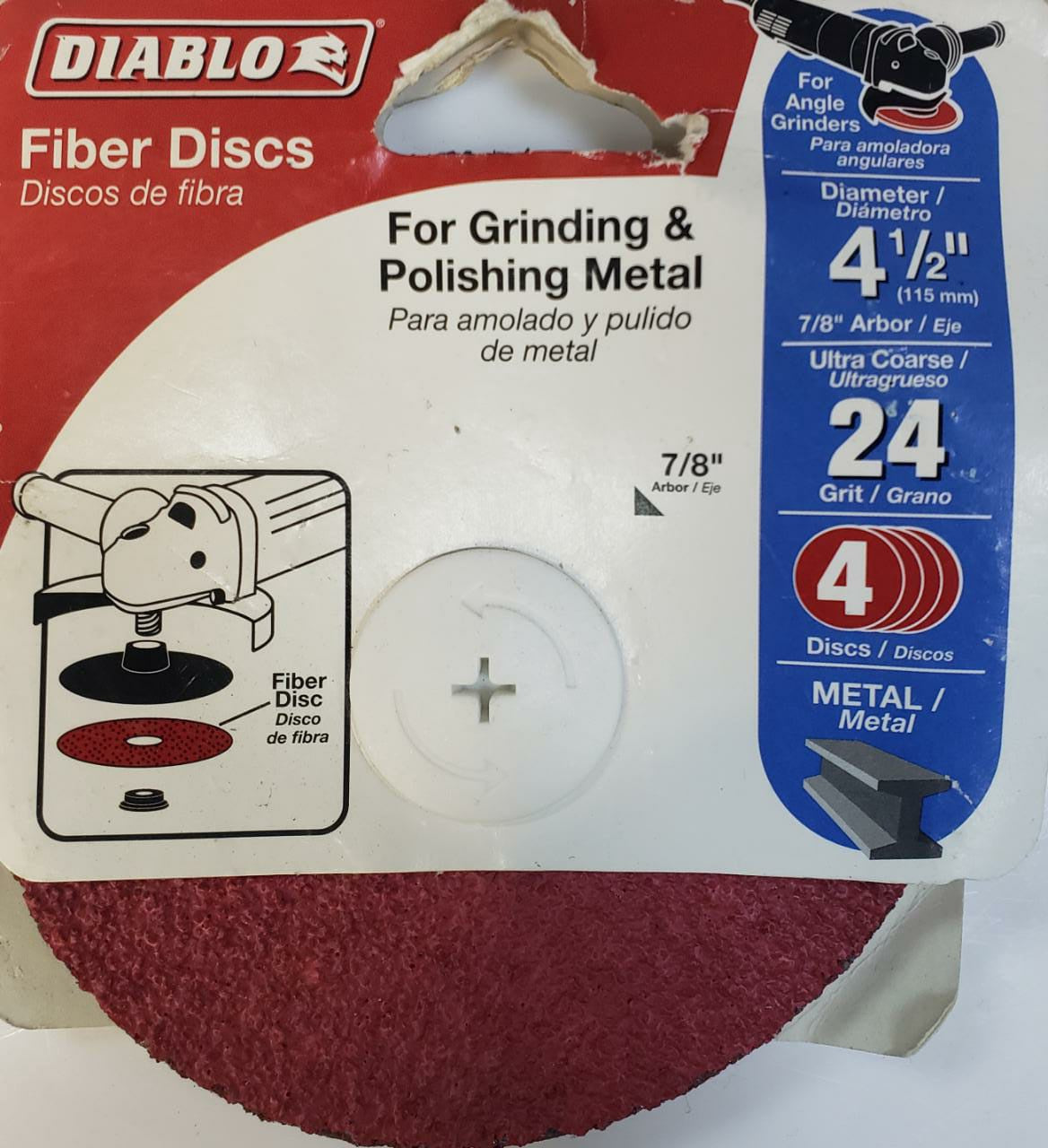 DIABLO Sanding Disc Fiber 4 1/2" #24 4PCS
