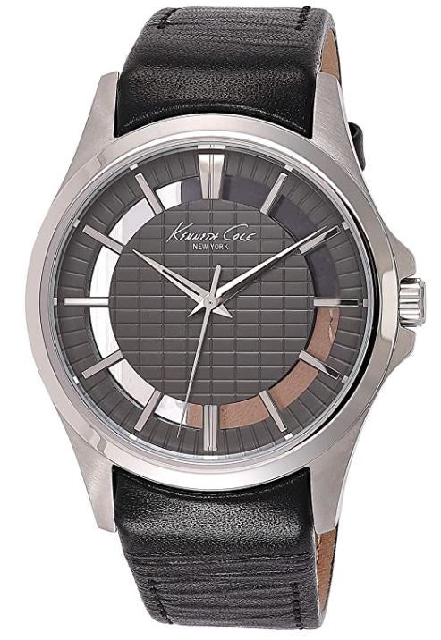 KENNETH COLE Watch Men New York Transparency Quartz Stainless Steel and Black Leather 10022286
