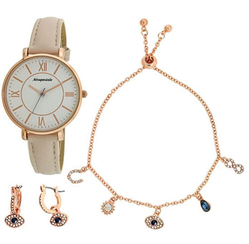 AEROPOSTALE Watch Set Aéropostale Bracelet & Earring Rose Gold Leather Band