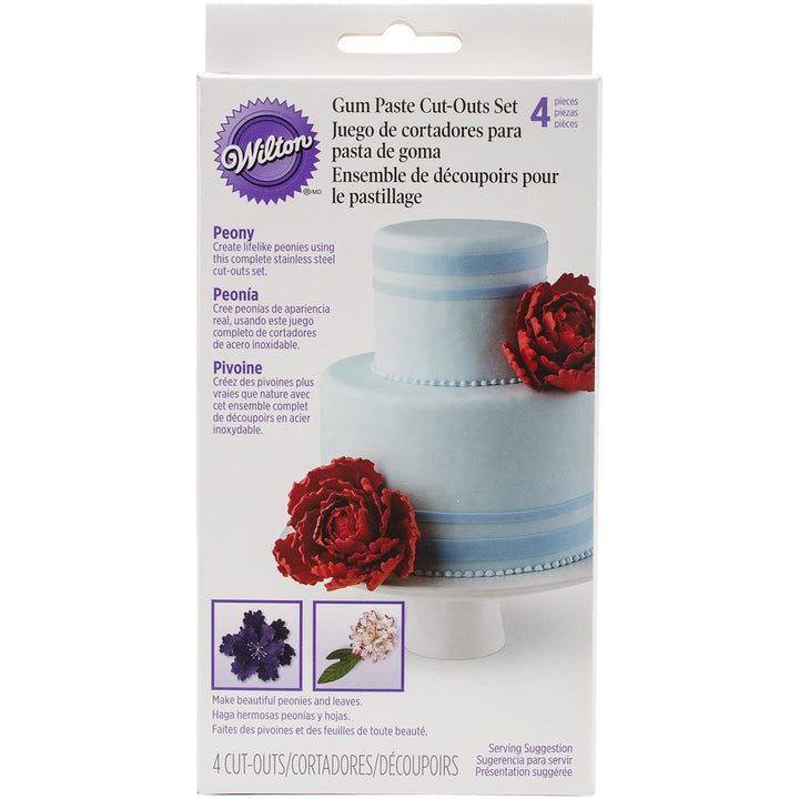 WILTON Baking Gum Paste CUT-OUTS Peony 4PCS Set 417-2574