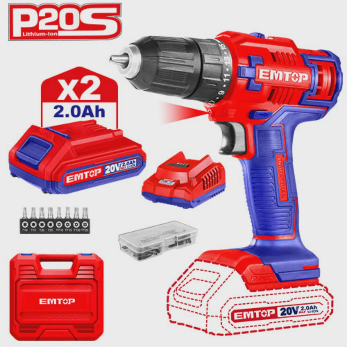 EMTOP Drill Gun ULCDL200528 20V Lithium Ion