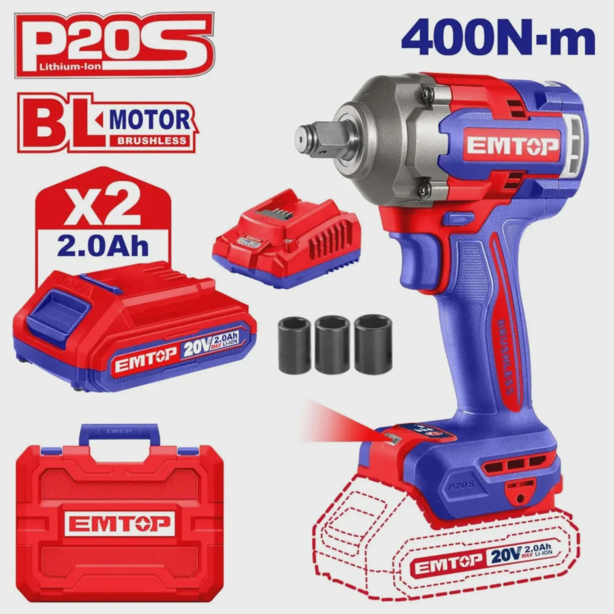 EMTOP Drill Gun ULCIWL2040 20V Lithium Ion Impact