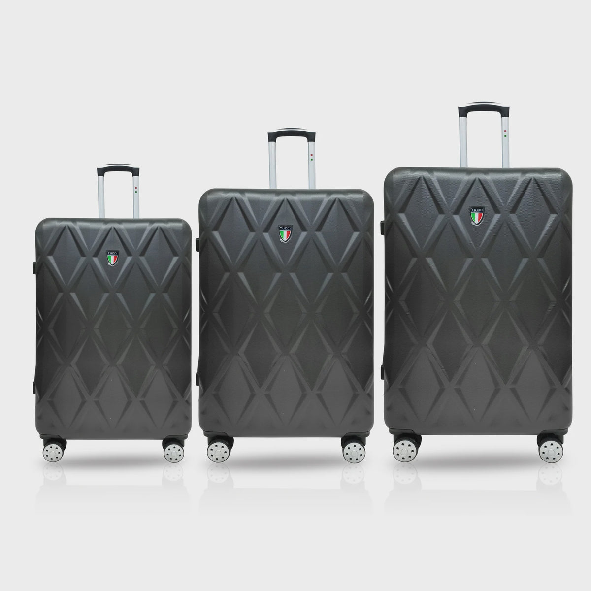 TUCCI ITALY Luggage Suitcase 3PCS Set Alveare T0328-03PC-DGR 20" + 24" + 28" ABS Hard Cover 4 Wheel Spinner Dark Grey