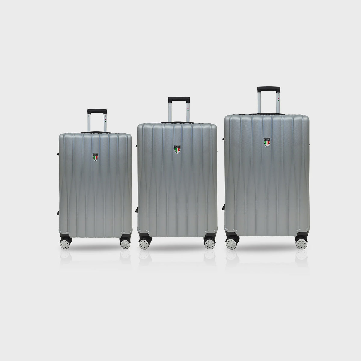 TUCCI ITALY Luggage Suitcase 3PCS Set Baratro T0331-03PC-SILWT 20" + 24" + 28" ABS Hard Cover 4 Wheel Spinner Silver White