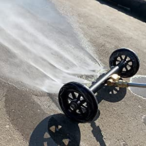 Pressure Washer Gun Jet Rail Black on Wheels 4 Jets Surface & Vehicle Undercarriage (Two Lance)