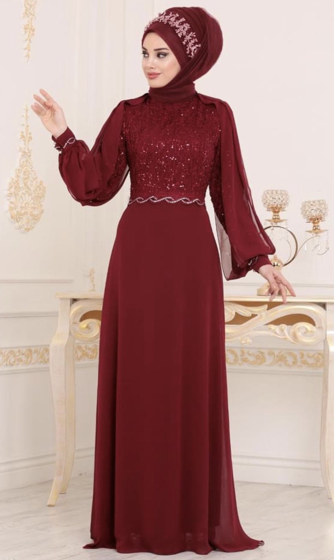 SELVINUR Dress Burgandy Lace and Sequin