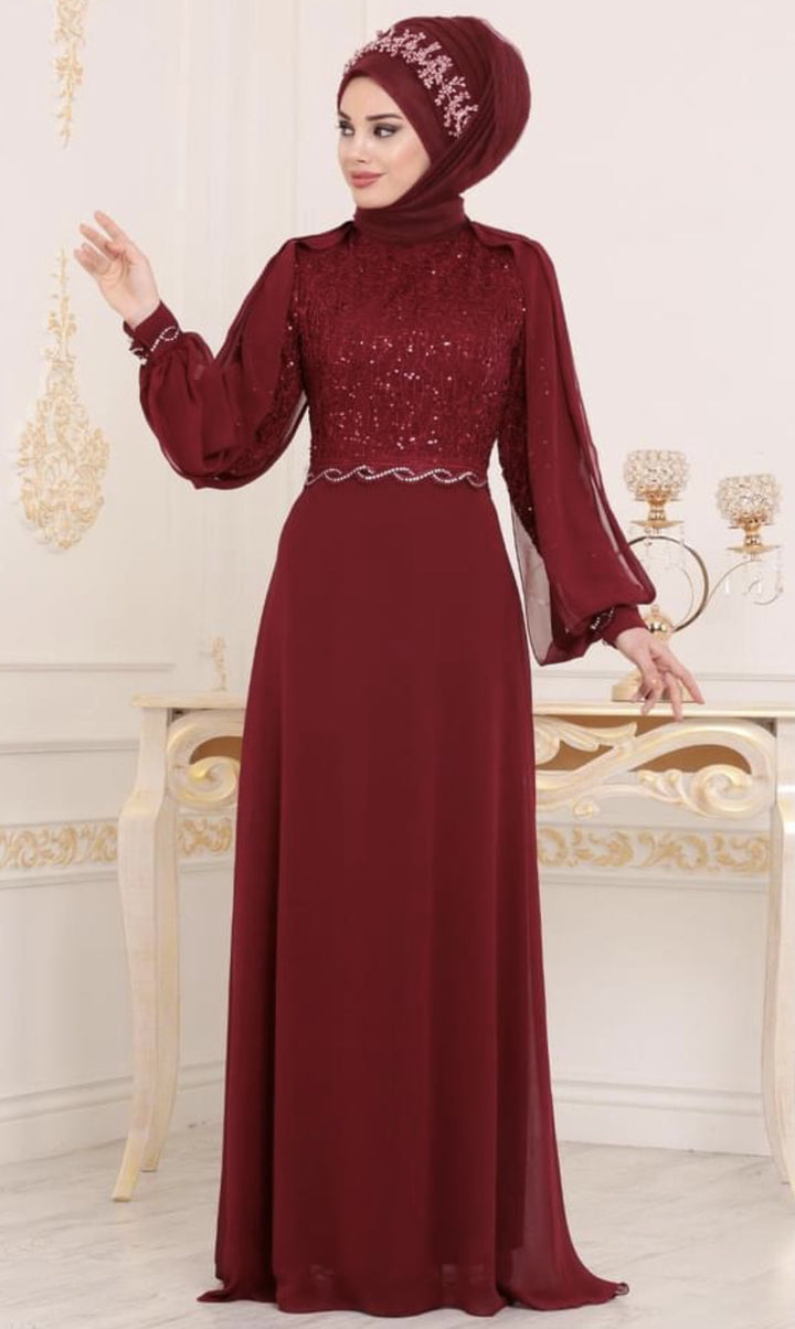 SELVINUR Dress Burgandy Lace and Sequin