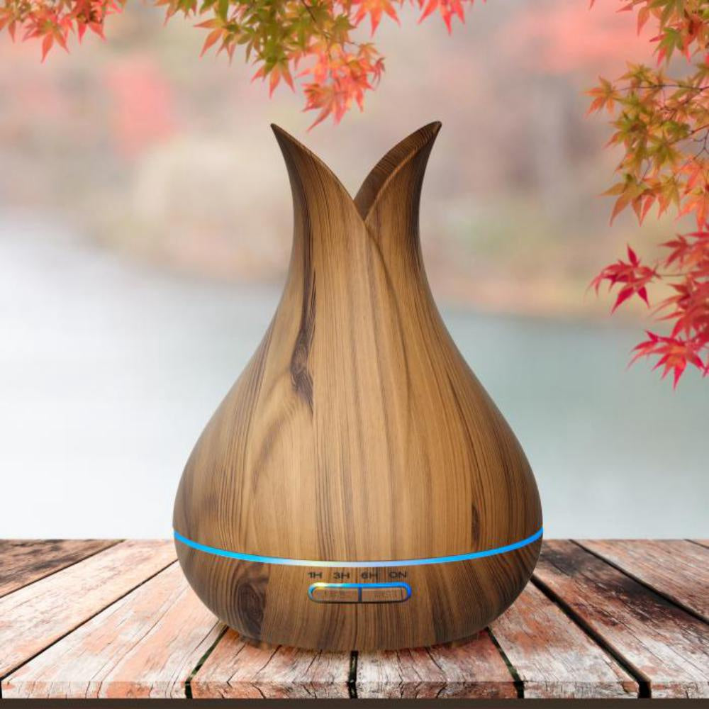 AROMAR Oil Diffuser Wood Ultrasonic Bloom Birch with 7 Color LED Lights 400ML 90202
