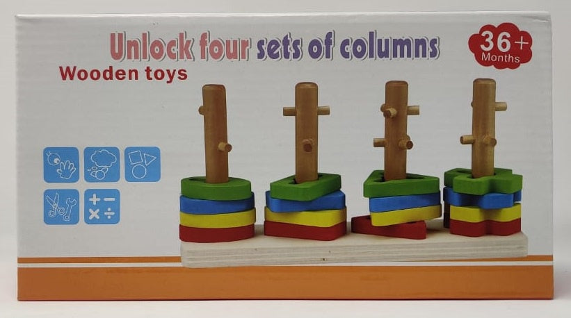 GENERIC Toy Wooden Unlock Four Sets of Columns 36+ Months K385