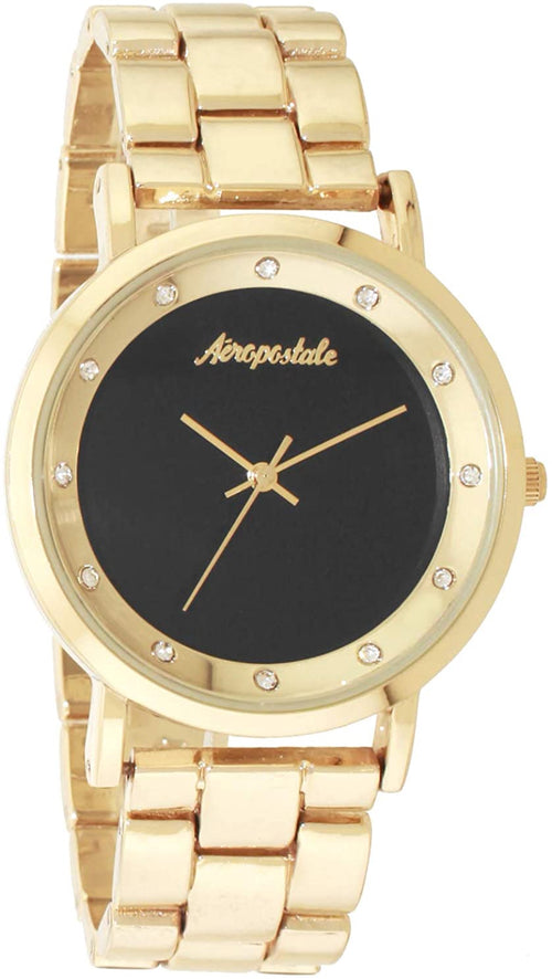 AEROPOSTALE Watch Women Aéropostale Quartz Metal Gold Watch Simple Black Dial Casual Business