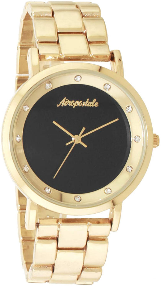 AEROPOSTALE Watch Women Aéropostale Quartz Metal Gold Watch Simple Black Dial Casual Business