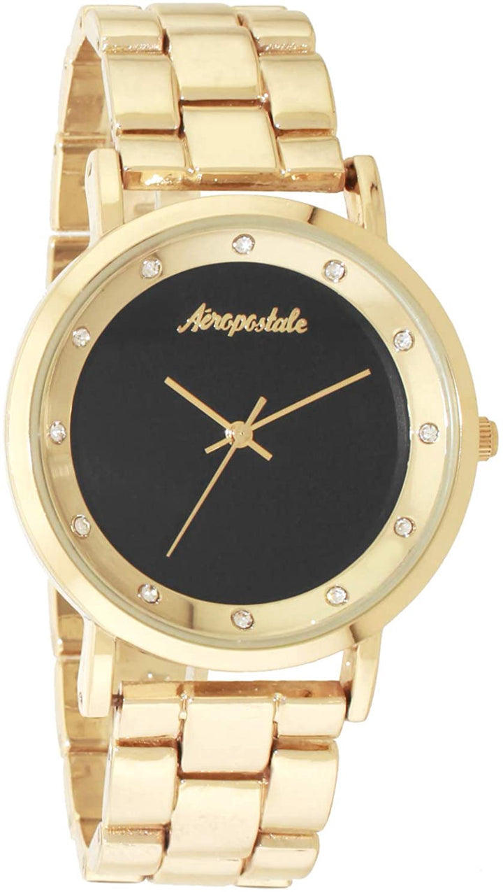 AEROPOSTALE Watch Women Aéropostale Quartz Metal Gold Watch Simple Black Dial Casual Business