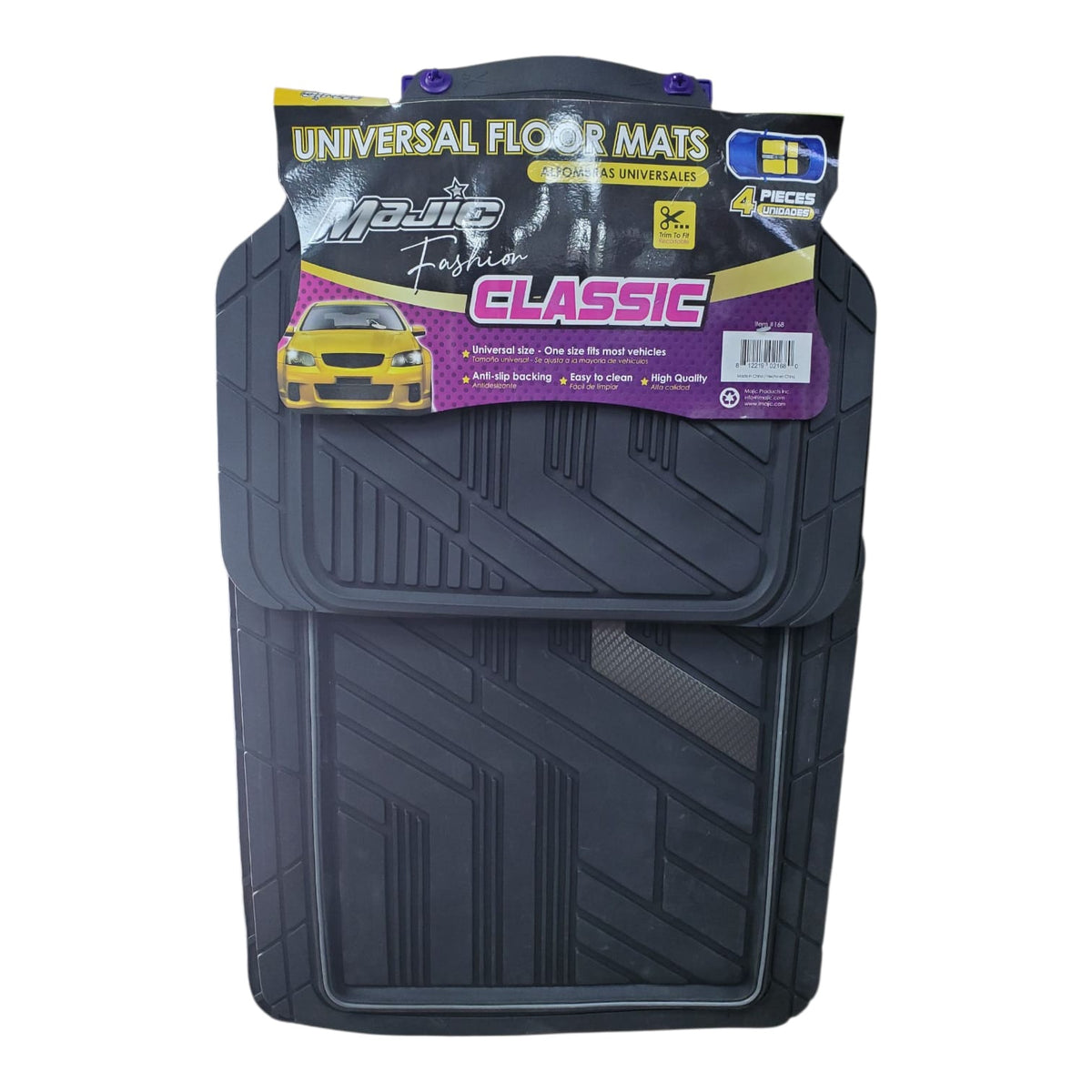 MAJIC Car Mat Universal 168 4PCS Rubber Black and Silver Classic