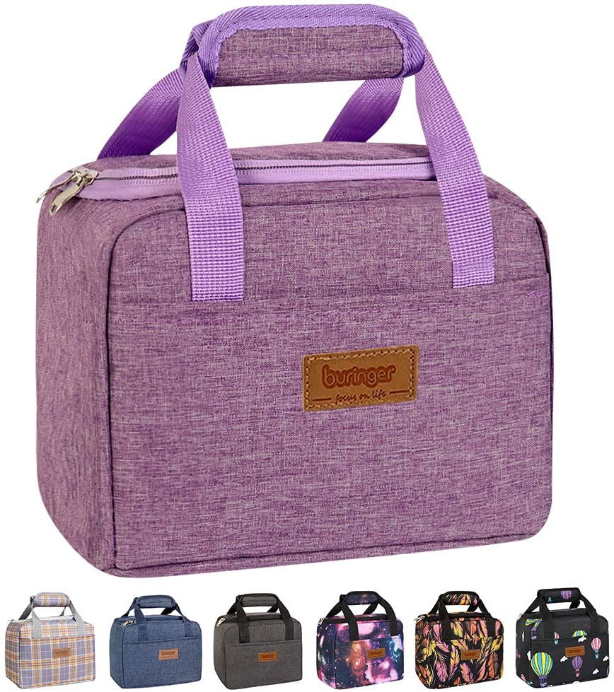 BURINGER Bag Insulated Lunch Cooler Cute Box Tote Bento Container with Front Pocket for Women Purple
