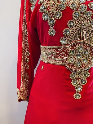 GENERIC Gown Beaded Red with Gold Bead, Stone and Band
