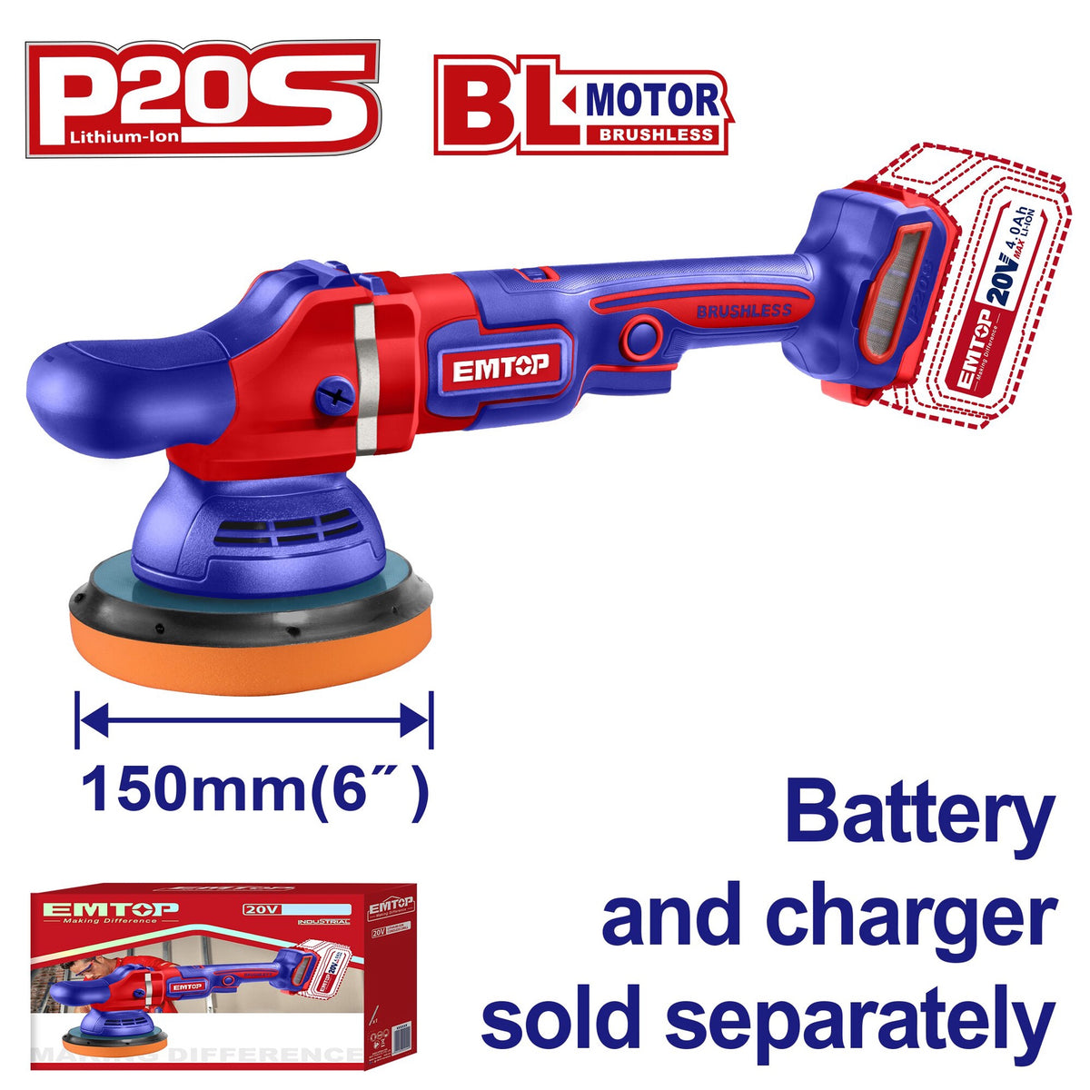 EMTOP Angle Polisher ELAP2015 20V Lithium Ion