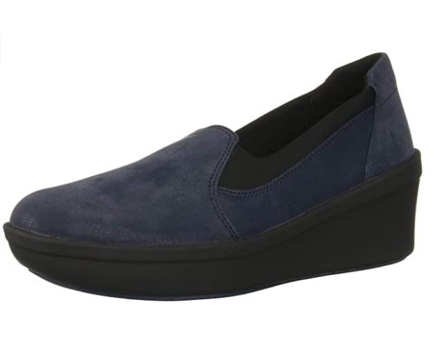 CLARKS Footwear Women's Step Rose Moon Platform Navy Textile
