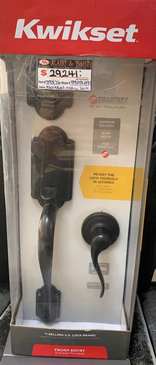 KWIKSET Lock Front Entry 98001-097 Black Lge