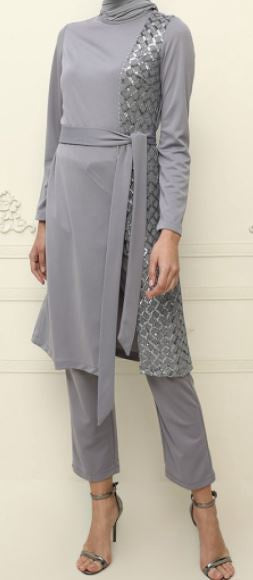 Pants Suit Sequins Navy / Grey