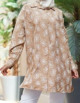 Top Tunic Floral Print Button Down Pink / Taupe