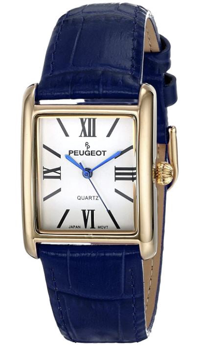 PEUGEOT Watch Women's 14K Gold Plated Leather Roman Numerals Dial Navy