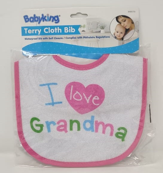 BABYKING Baby Terry Cloth Bib I Love Grandma BK83700 Sold Each