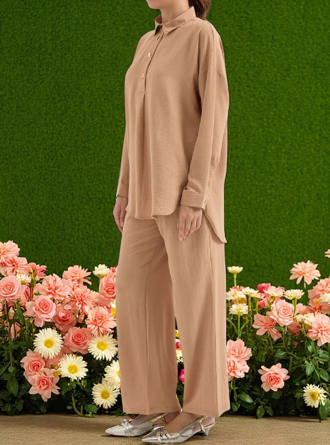 Pants Suit 2PC Set Pink / Beige