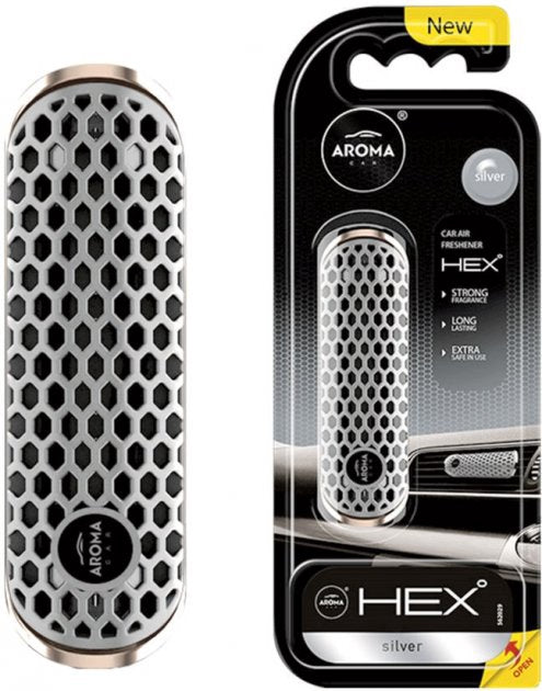 AROMA Car Air Freshener Hex Silver Polymer