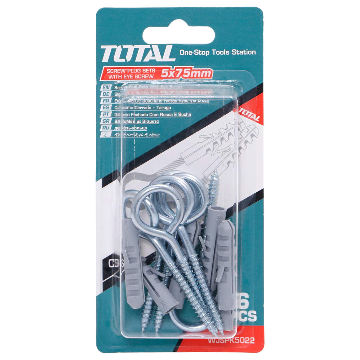 TOTAL Screw Plug Set W/HOOK 5X75MM WJSPK5022
