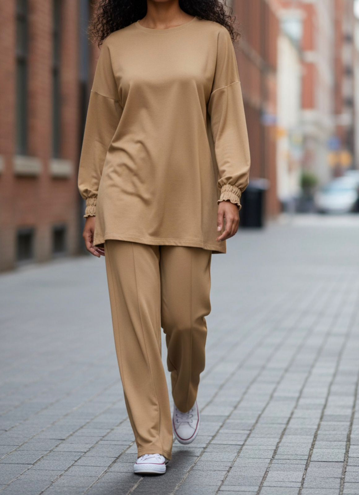 Pants Suit 2PC Set Grey / Beige