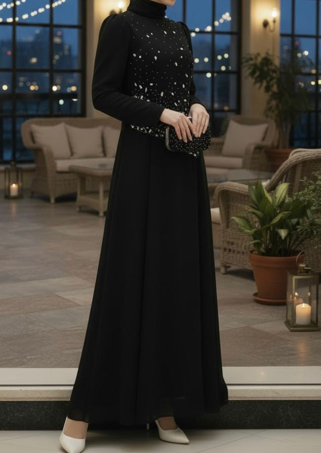 Dress Evening Occasion Black Rhinstone
