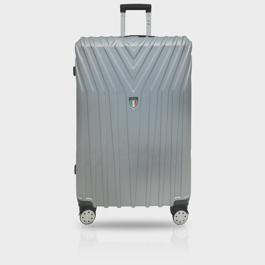 TUCCI ITALY Luggage Suitcase Medium 24" Bordo T0323-24IN-SILWT ABS Hard Cover 4 Wheel Spinner Silver White