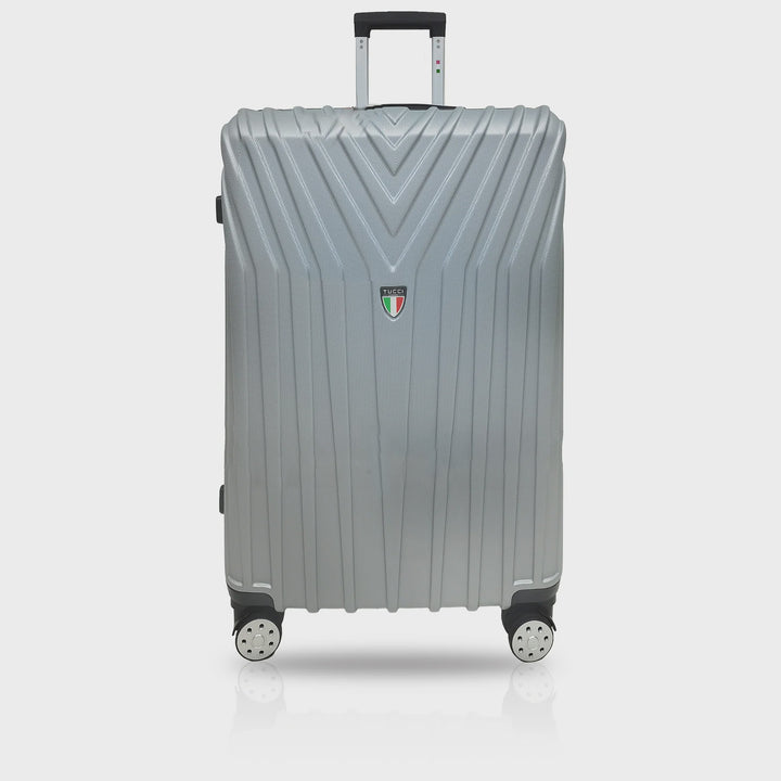 TUCCI ITALY Luggage Suitcase Large 28" Bordo T0323-28IN-SILWT ABS Hard Cover 4 Wheel Spinner Silver White