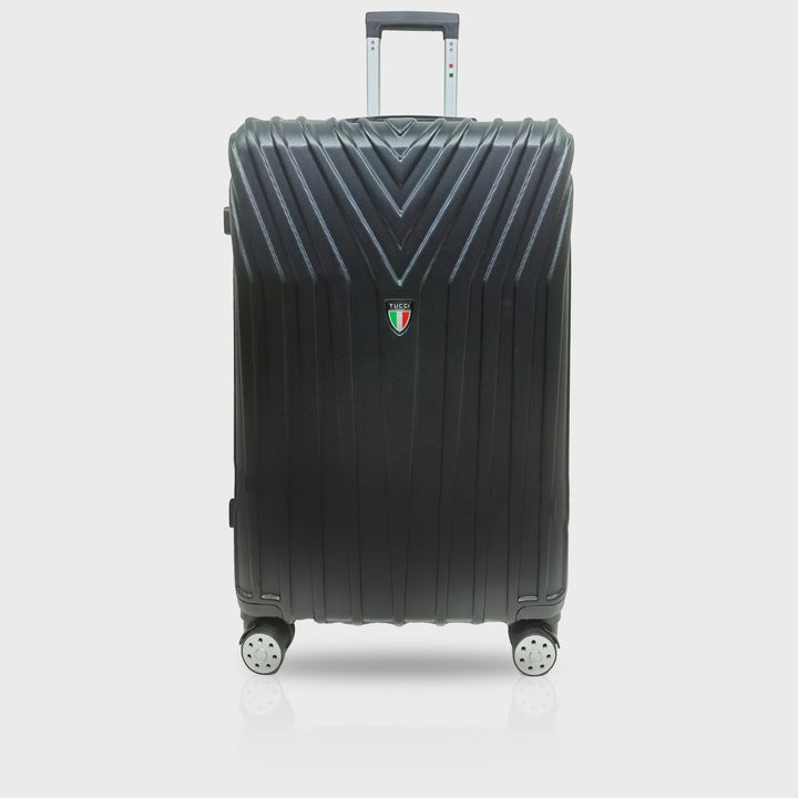 TUCCI ITALY Luggage Suitcase Large 28" Bordo T0323-28IN-BLK ABS Hard Cover 4 Wheel Spinner Black