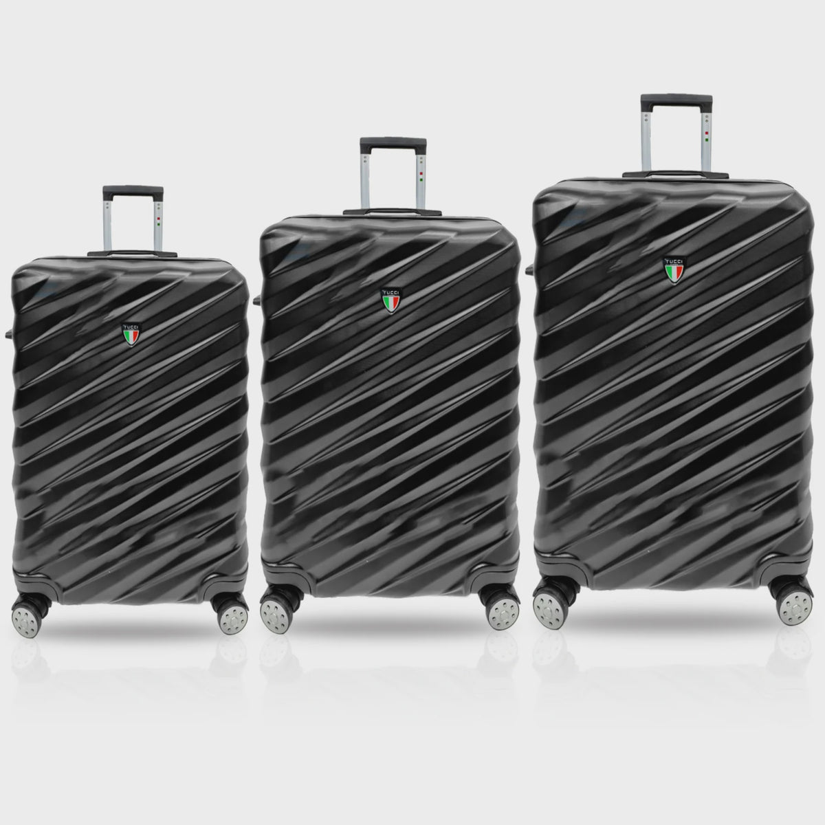 TUCCI ITALY Luggage Suitcase 3PCS Set Storto T0324-03PC-BLK 20" + 24" + 28" ABS Hard Cover 4 Wheel Spinner Black