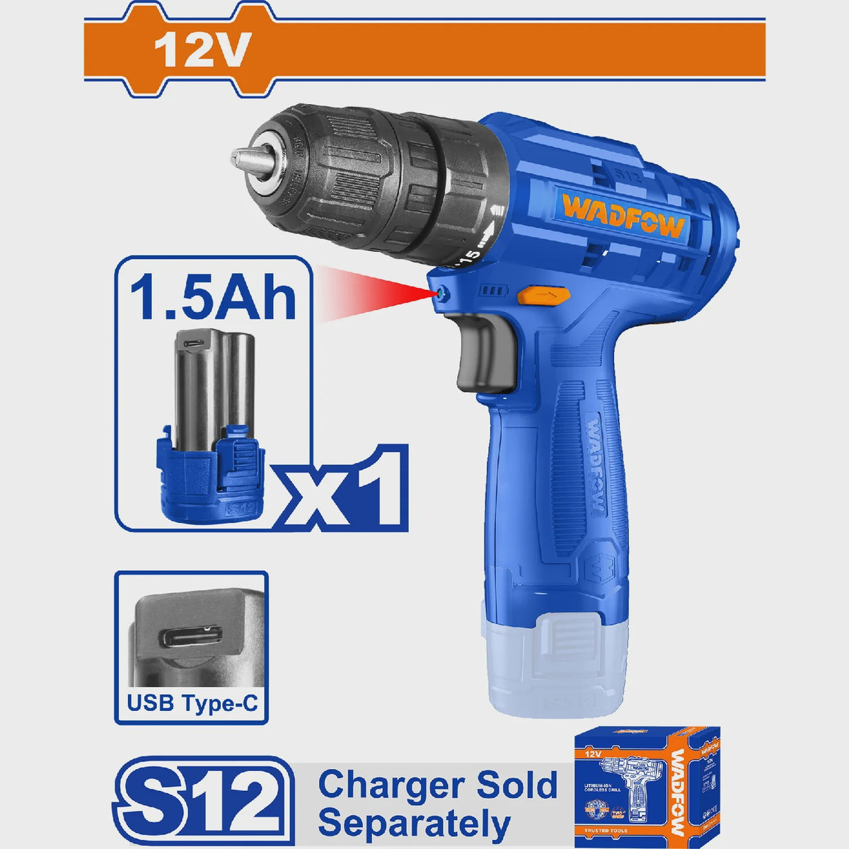WADFOW Drill Gun WCDS510 12V Lithium Ion