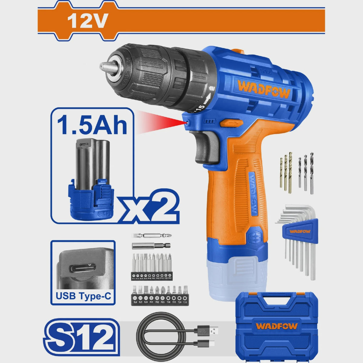 WADFOW Drill Gun WCDS525 12V Lithium Ion