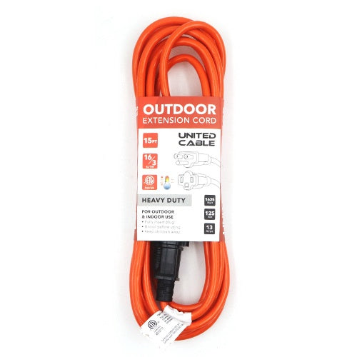 UNITED CABLE Extension Cord Outdoor 15FT Orange Heavy Duty UCU201PRO-15FT