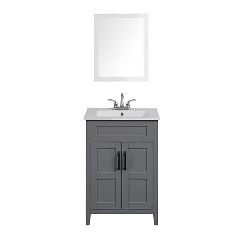 WOLLATON Bathroom Cabinet Grey with Mirror 2 Doors PVC 23.6"X18.7"X37" GNC-DCGAV241