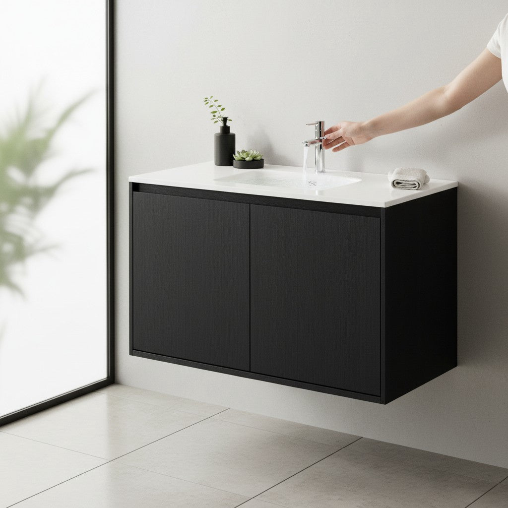 WOLLATON Bathroom Cabinet Wall Hung Black 2 Doors PVC 23"X18"X19.7" GNC-WHB600