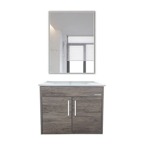 WOLLATON Bathroom Wall Hung Cabinet Woodgrain with Mirror 2 Doors PVC 23"X18"X19" GNC-DC14WO24H