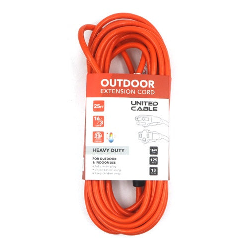 UNITED CABLE Extension Cord Outdoor 25FT Orange Heavy Duty UCU201PRO-25FT