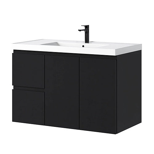 WOLLATON Bathroom Cabinet Wall Hung Black 2 Doors 2 Draws PVC 34.6"X18"X19.7" GNC-WHB900
